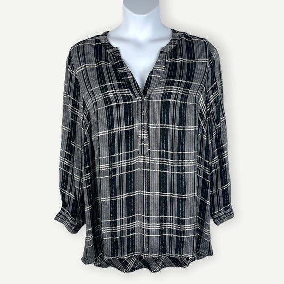 Lane Bryant Black Sequin Plaid Metallic Swing Popover Top Size 18 - Picture 2 of 12